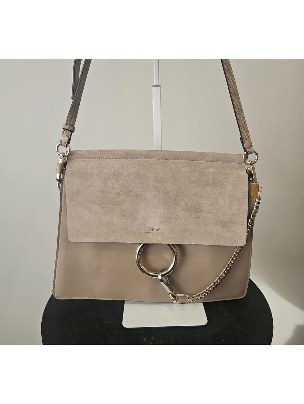 Chloé Faye Shoulder Bag in Taupe Beige with Gold Hardware
